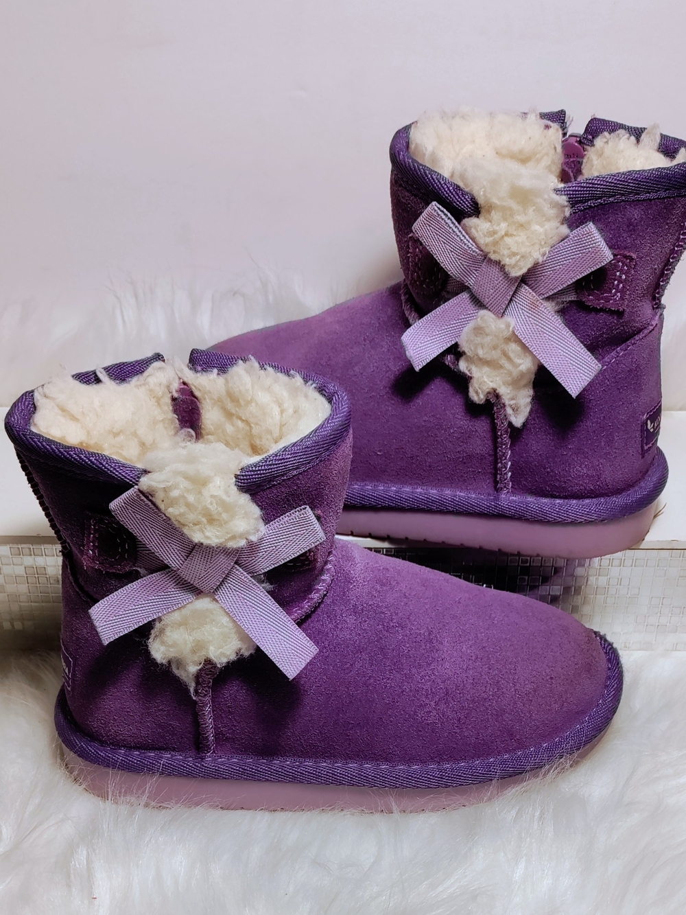 Kids Purple Plush Lined Boot with Bow